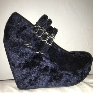 Lothian Shoes navy blue velvet wedges